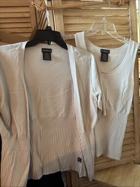 George Cream Ribbed Knit Tank and Open Cardigan Set Medium